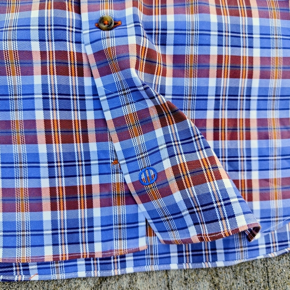 David Donahue Men’s M Shirt Blue Orange Plaid Long Sleeve Button Up 100% Cotton - Picture 9 of 11